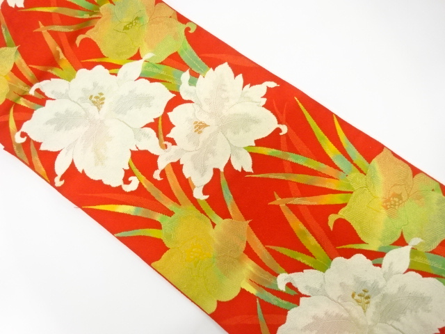 洋花模様織り出し　名古屋帯